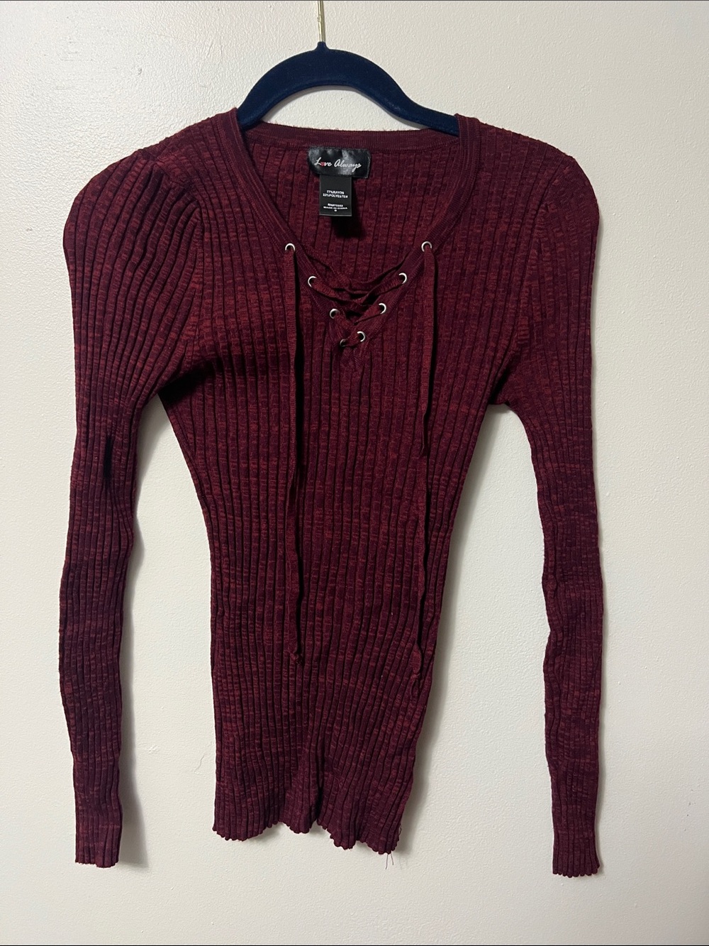 Love Always Burgundy Ribbed Lace-Up Top